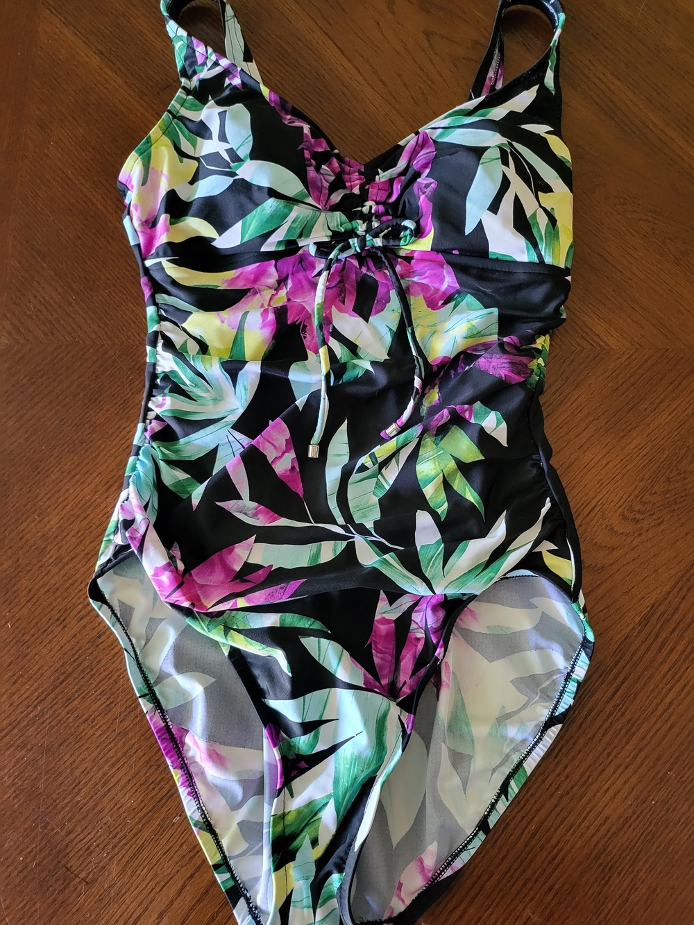 Aqua Green Medium Tropical Floral One Piece Swimsuit